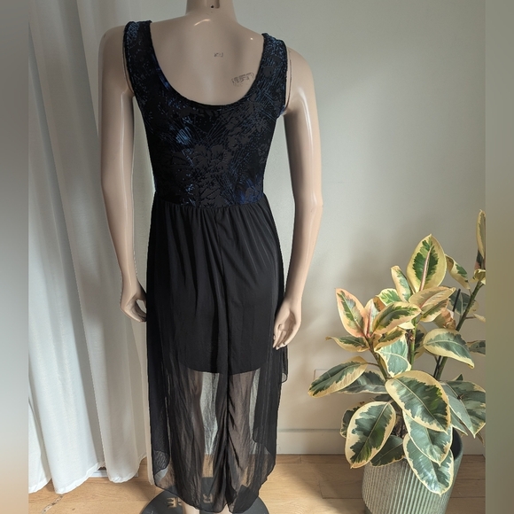 Asymmetrical Goth Blue and Black Cocktail Sundress _Candy Couture Size Medium - Picture 3 of 5